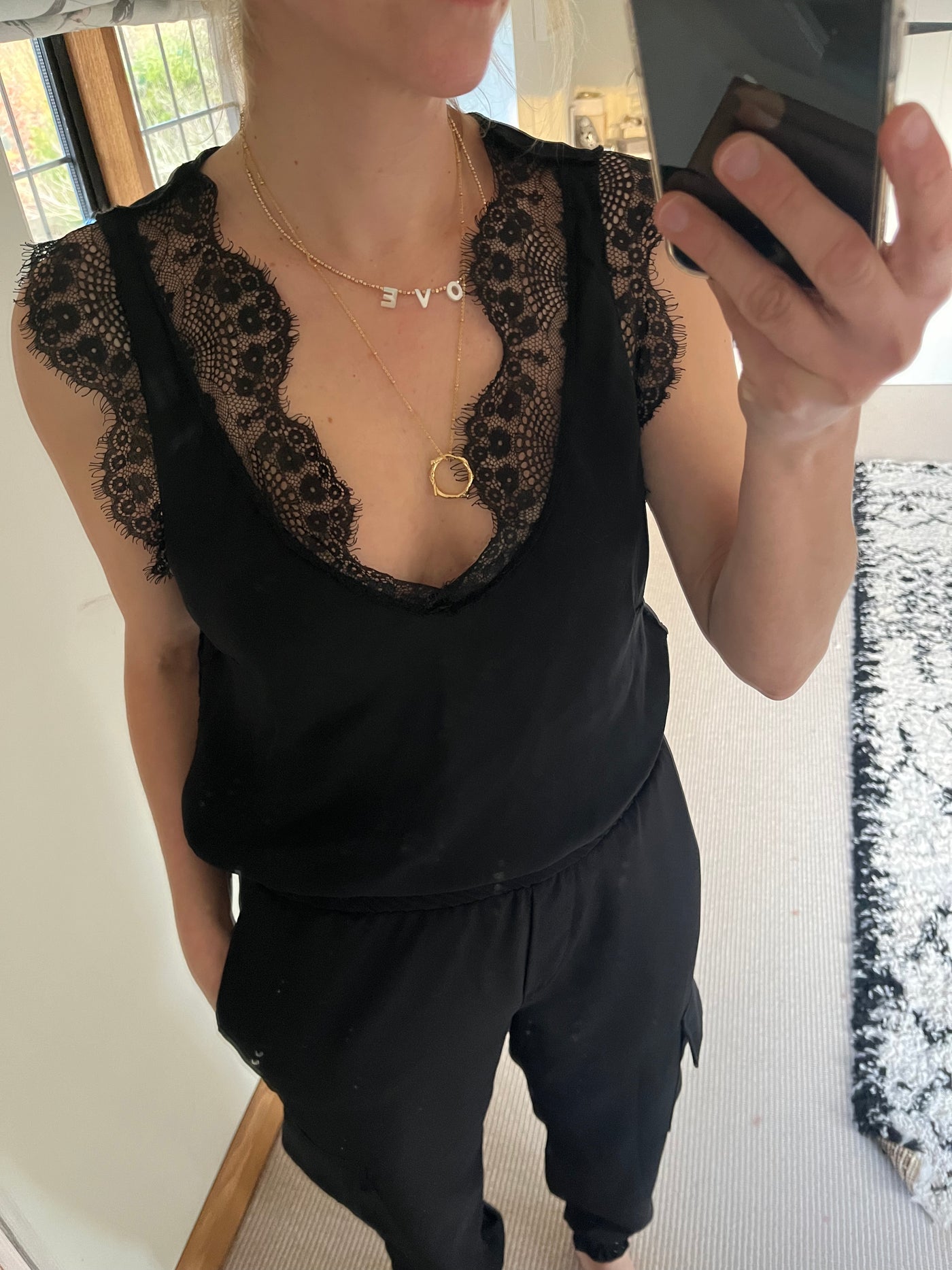 Marlowe lace-trimmed cami top in black