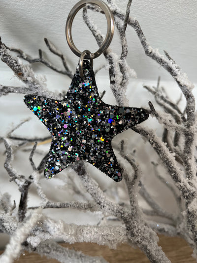 PewterGlitter star keyring