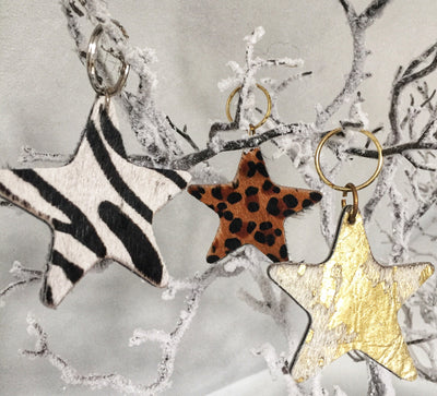 Cowhide splash handmade leather star keyring