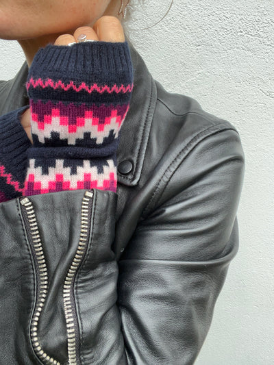 She’s Electric navy fairisle cashmere wristwarmers