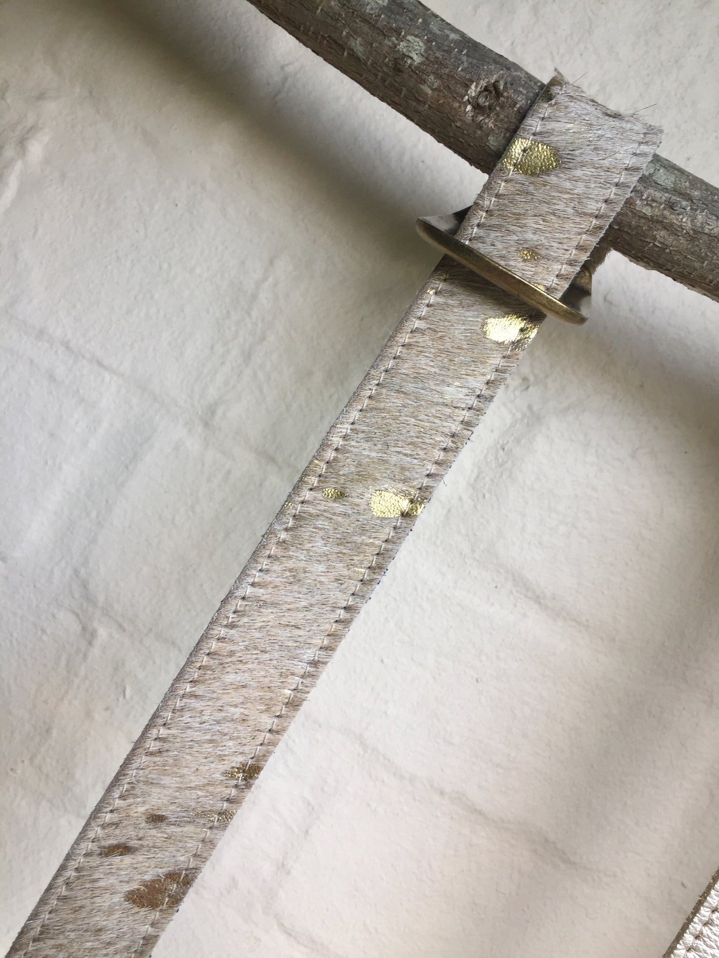 Handmade leather gold splash cowhide belt