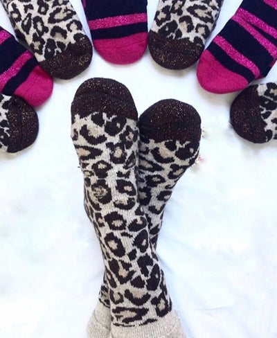 Leopard print wool-mix slipper socks in classic leopard
