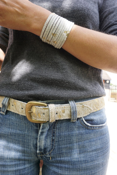 Handmade leather gold splash cowhide belt