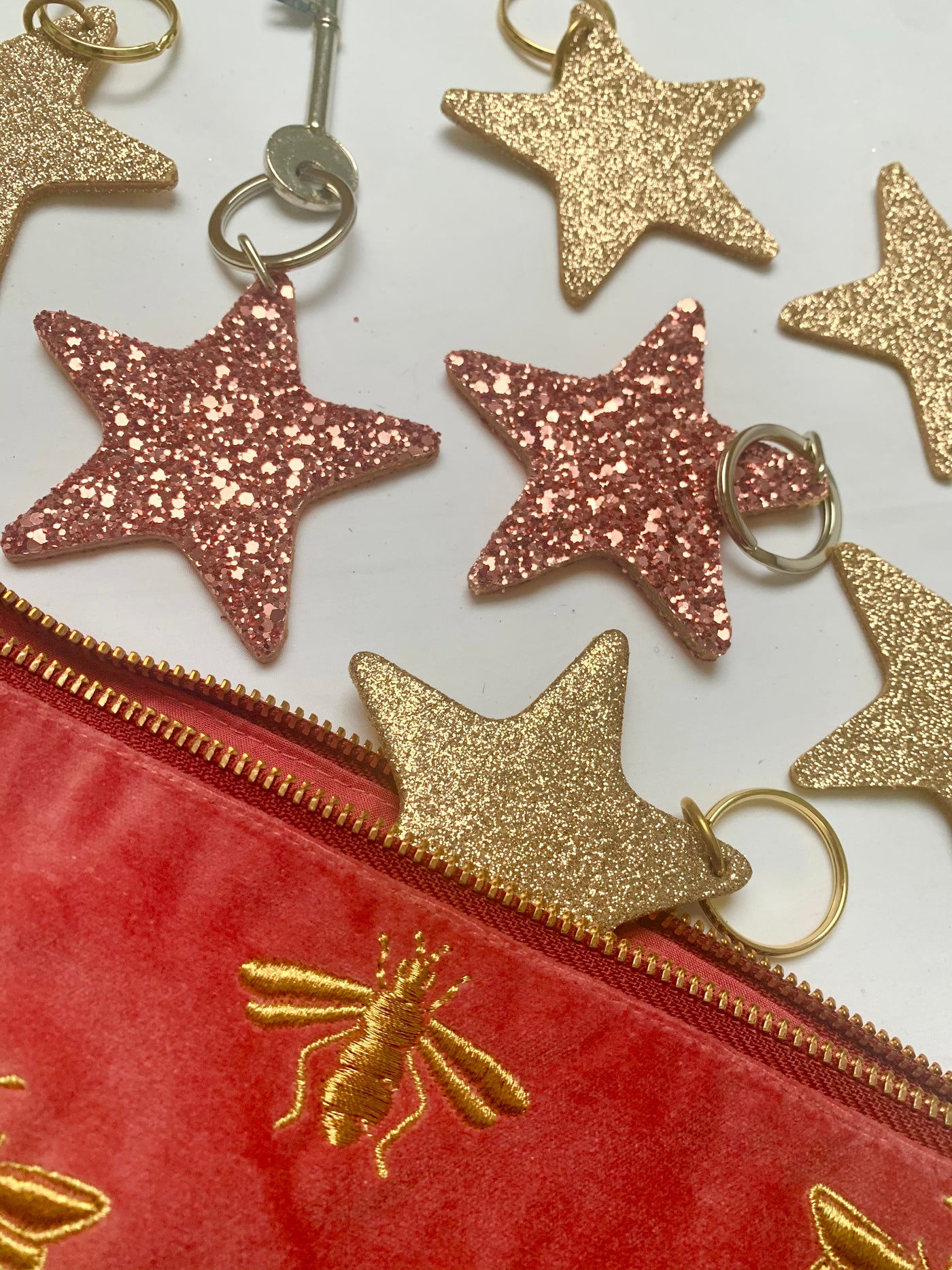 Rose Pink glitter star keyring