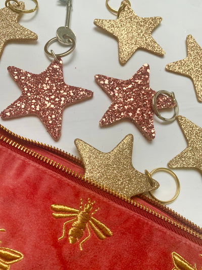Rose Pink glitter star keyring