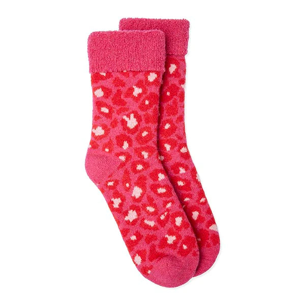Pink leopard wool-mix slipper socks
