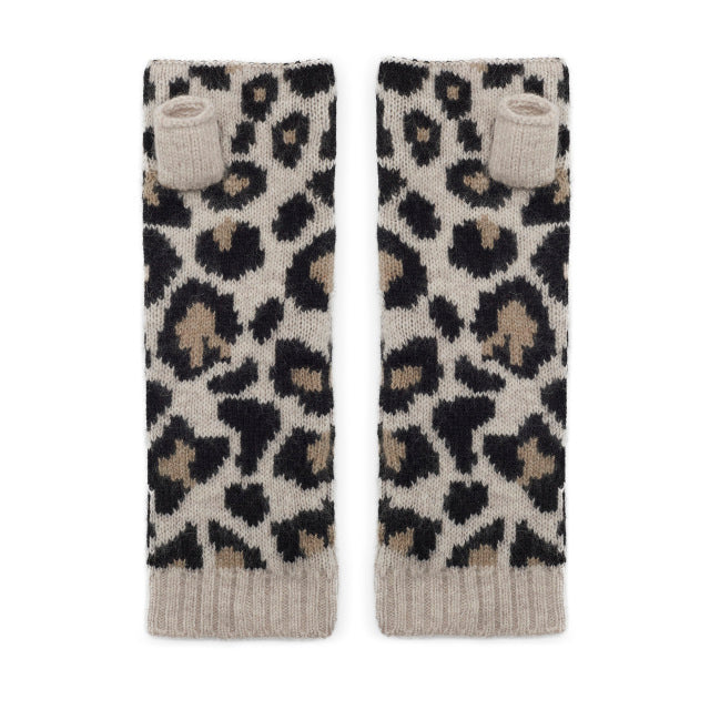100% cashmere leopard print wrist warmers