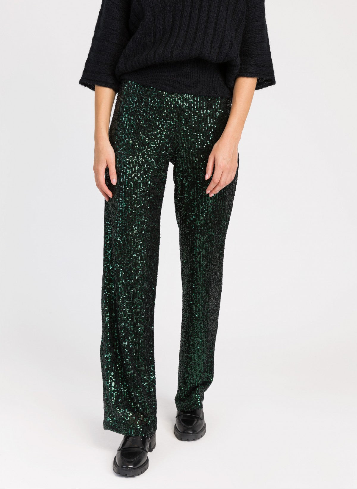 Sequin trousers in forest green